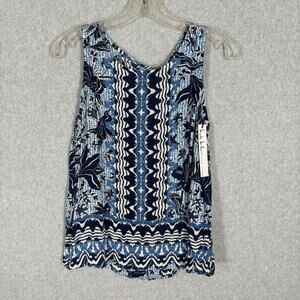 Nicole Miller Tank Top‎ Womens Small Blue Blouse Button Boho Cottage Resort Vaca